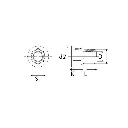 TUERCA REMACHABLE ACERO BRALO HEXAGONALCILINDRICA CABEZA ANCHA